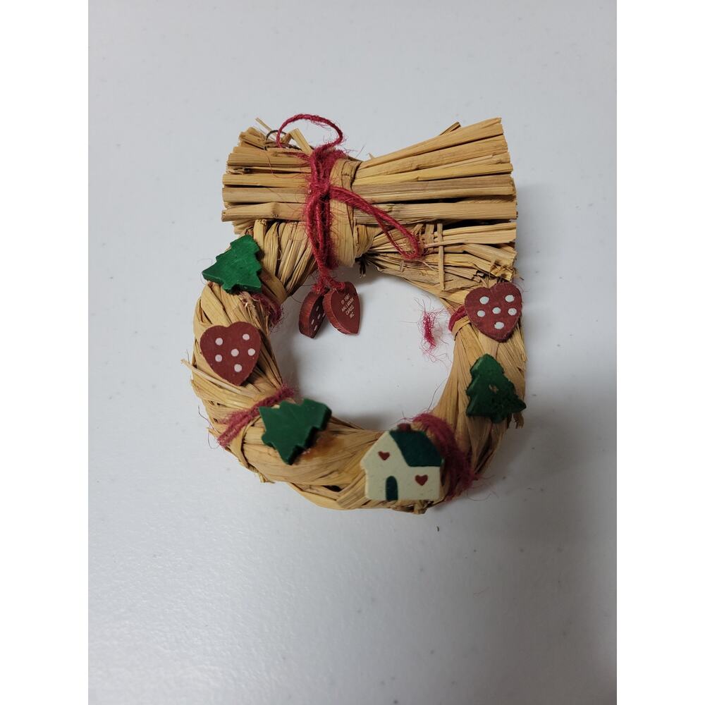 🎄 Hallmark 80s Country Wreath Straw & Wood Ornament – Old-Fashioned Christmas - Picture 3 of 4